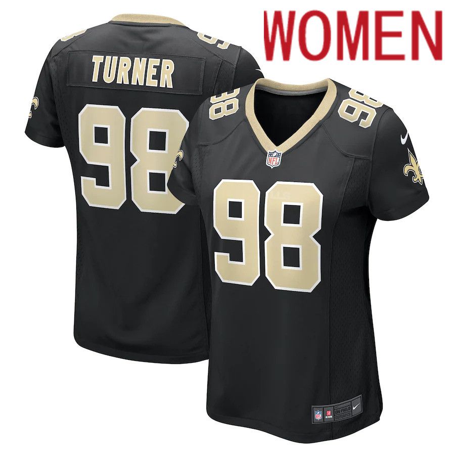 Women New Orleans Saints 98 Payton Turner Nike Black Game NFL Jersey